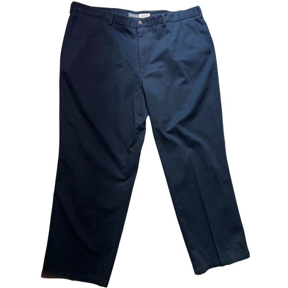 St. Johns Bay Men's Loose Fit Office Chino Pants Flat Front Size 42x30 Dark Blue